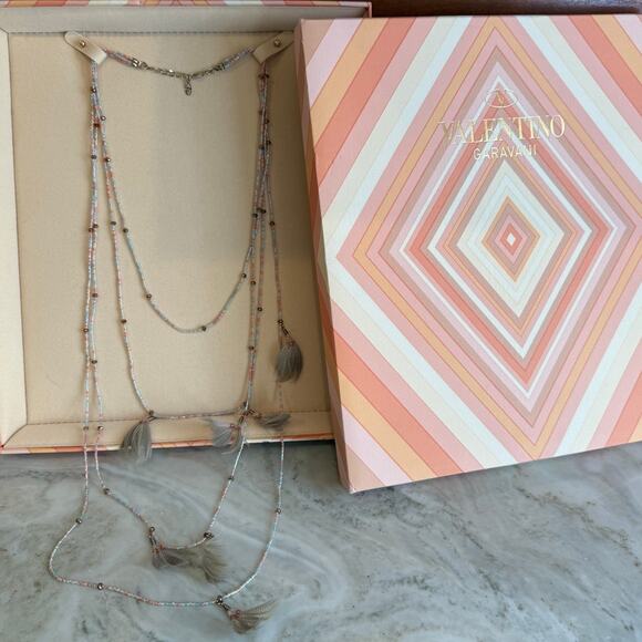 Valentino Garavani Native Couture Beaded Feather Multi Strand Necklace - Picture 1 of 10